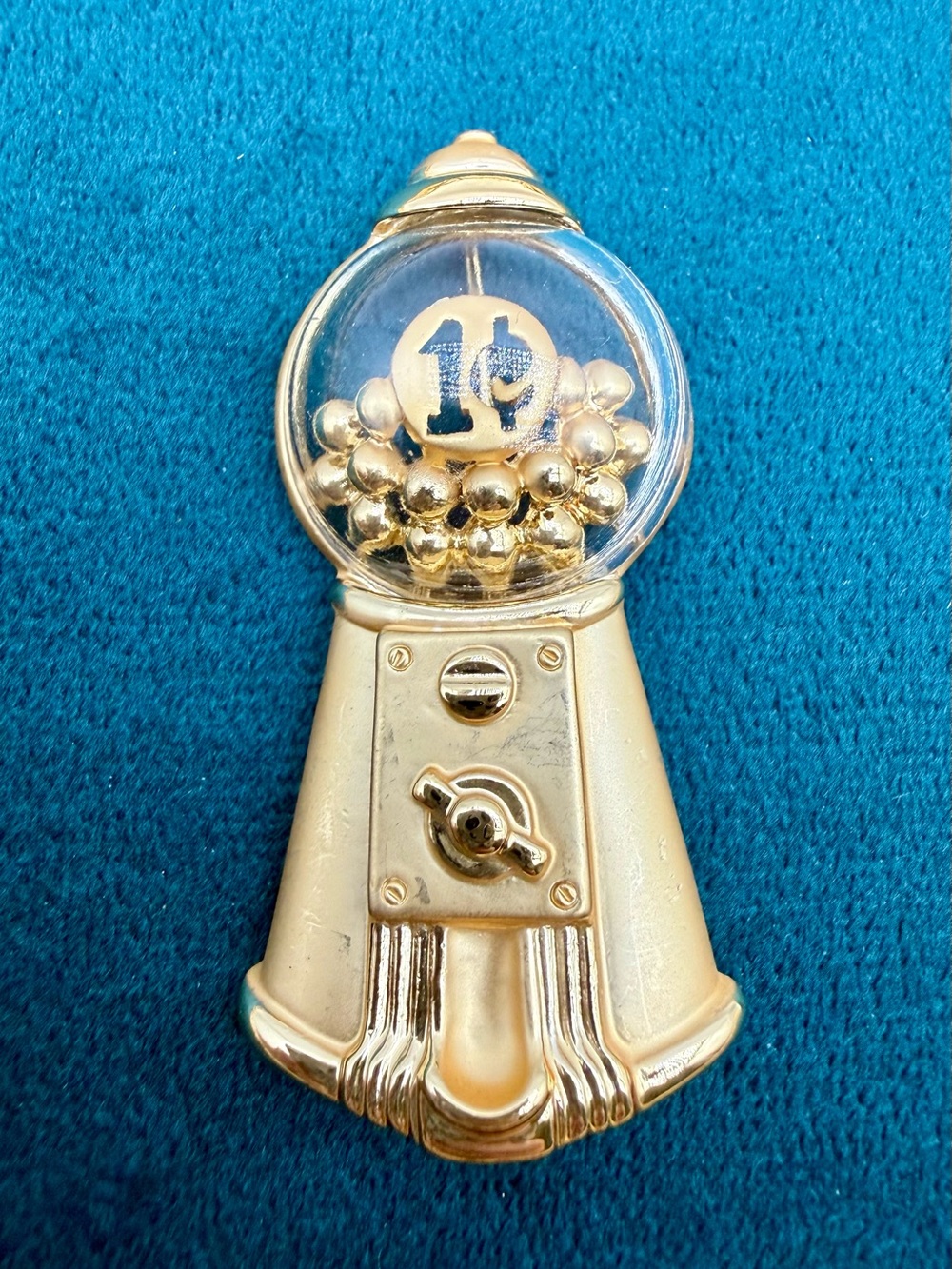 Vintage AJC 1¢ Gumball Machine Brooch Pin | Gold Tone Novelty Figural Jewelry